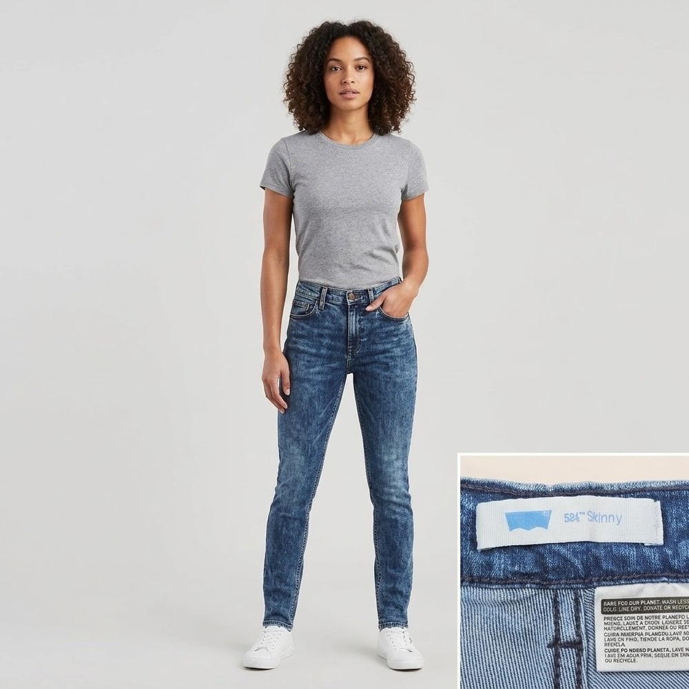 Levis 524 Skinny Jeans Women 11M Blue Acid Wash Denim Stretch 11507-0251